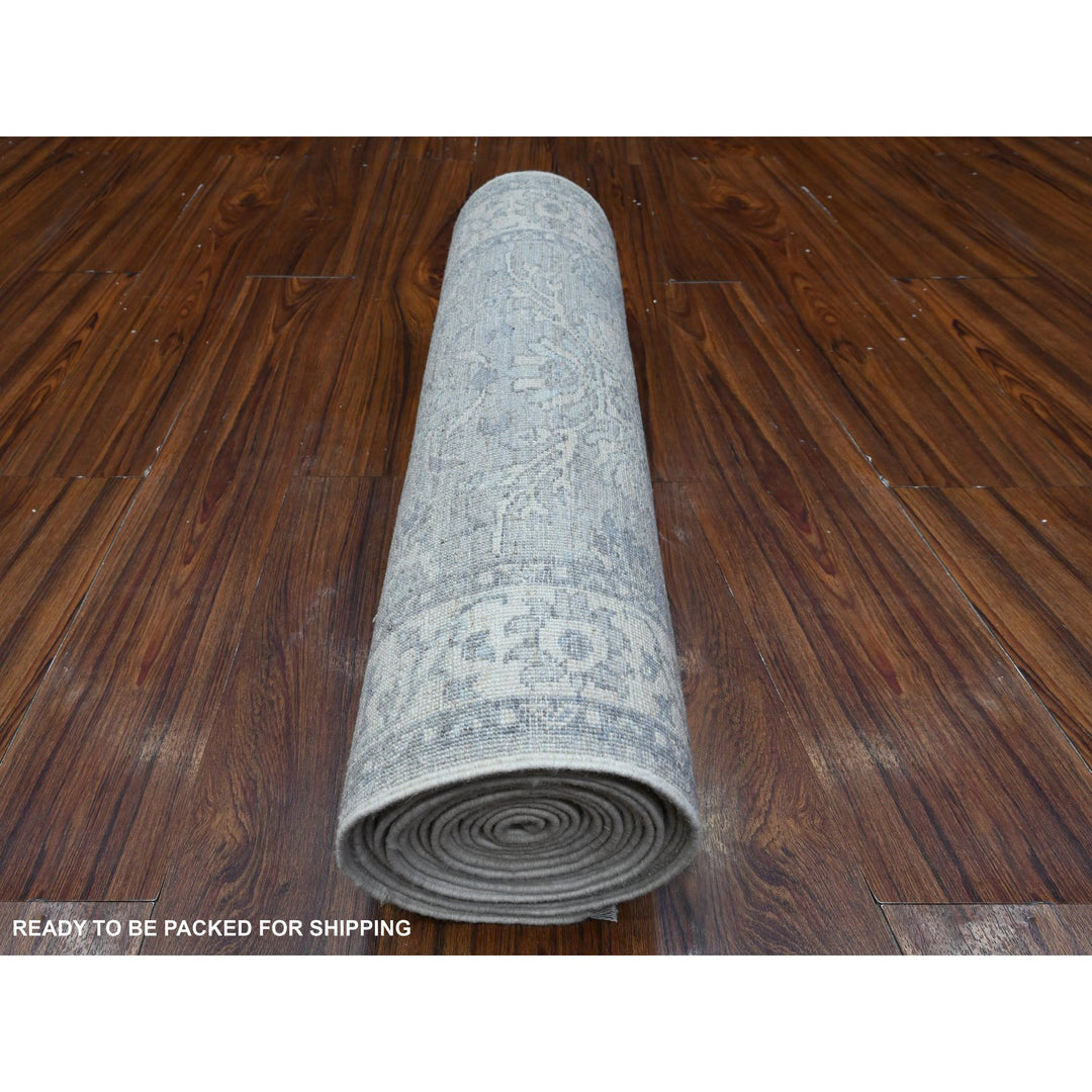 2'6" x 17'9" New Hand Knotted Grey Wool Runner Oriental Rug - MOA10289374