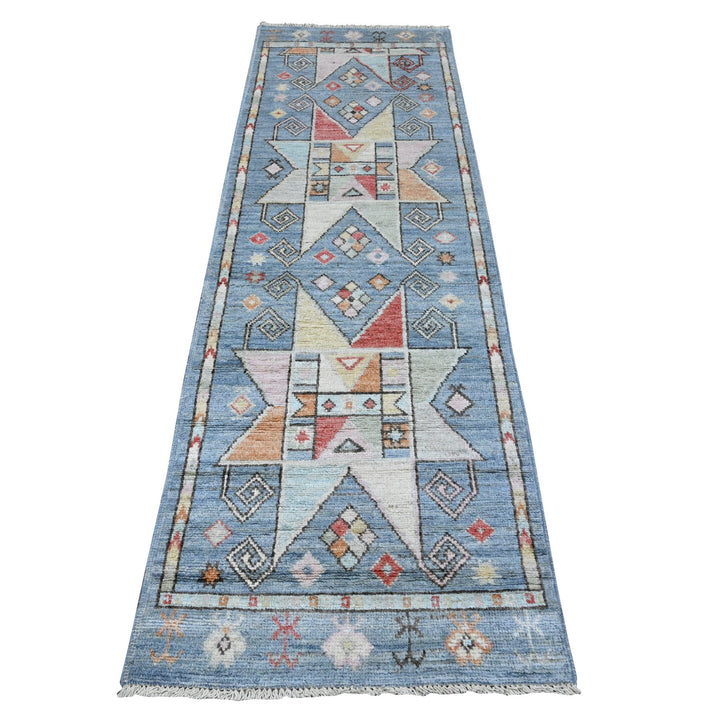 2'8" x 8'3" New Hand Knotted Blue Cotton Runner Oriental Rug - MOA10289376