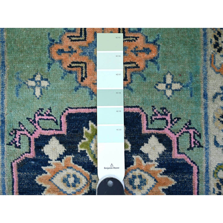 1'10" x 2'10" New Hand Knotted Green Wool Rectangle Oriental Rug - MOA10289387