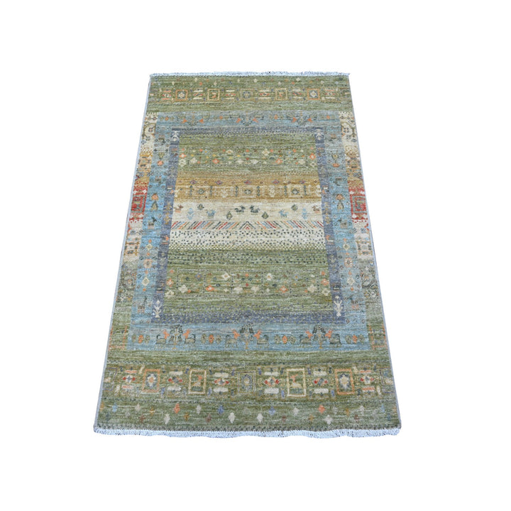 2'10" x 4'8" New Hand Knotted Green Cotton Rectangle Oriental Rug - MOA10289408