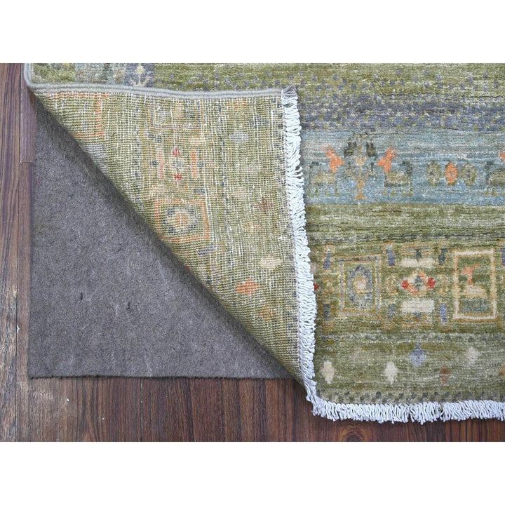 2'10" x 4'8" New Hand Knotted Green Cotton Rectangle Oriental Rug - MOA10289408