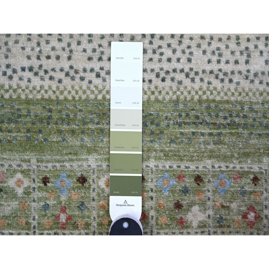 3'11" x 5'9" New Hand Knotted Green Cotton Rectangle Oriental Rug - MOA10289410