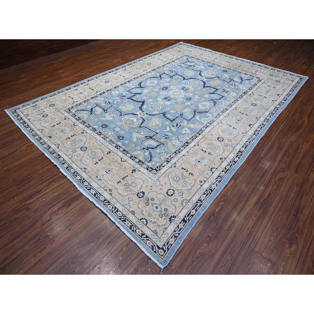 8'7" x 12'2" New Hand Knotted Blue Wool Rectangle Oriental Rug - MOA10289423