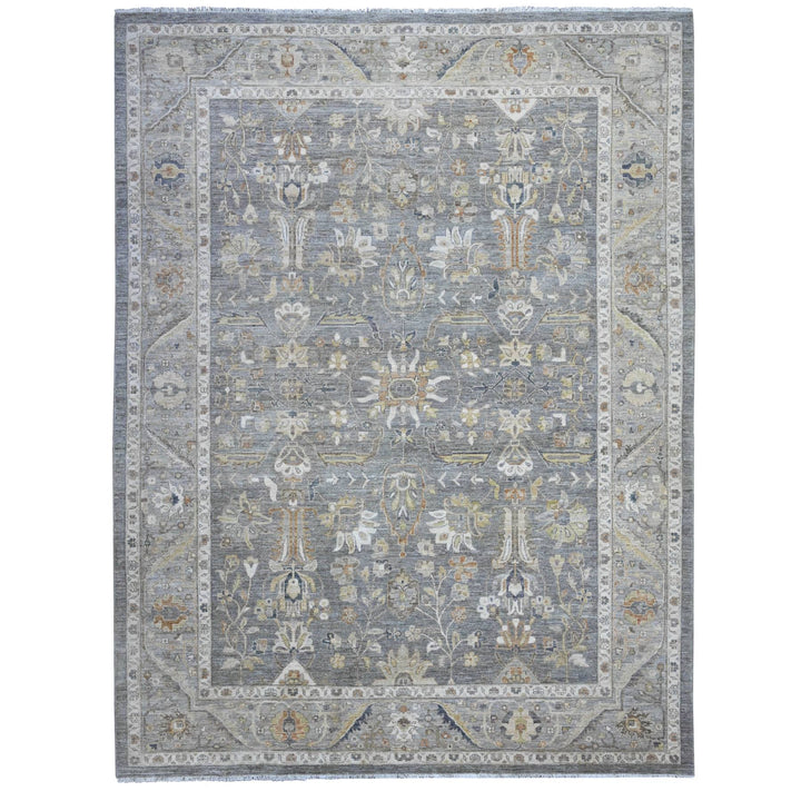 9'1" x 11'9" New Hand Knotted Grey Wool Rectangle Oriental Rug - MOA10289424