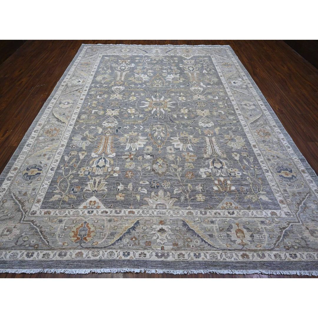 9'1" x 11'9" New Hand Knotted Grey Wool Rectangle Oriental Rug - MOA10289424