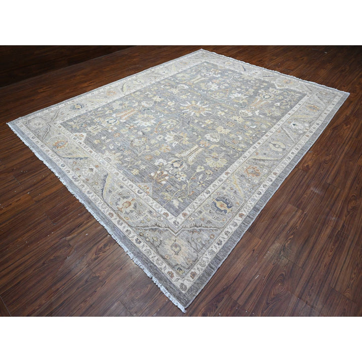 9'1" x 11'9" New Hand Knotted Grey Wool Rectangle Oriental Rug - MOA10289424