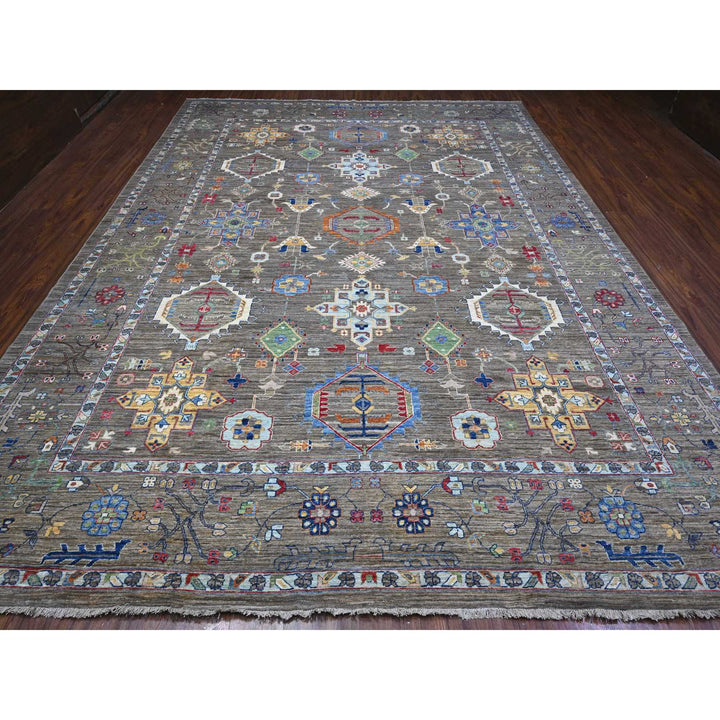 10'2" x 13'6" New Hand Knotted Grey Wool Rectangle Oriental Rug - MOA10289425