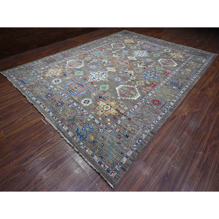 10'2" x 13'6" New Hand Knotted Grey Wool Rectangle Oriental Rug - MOA10289425