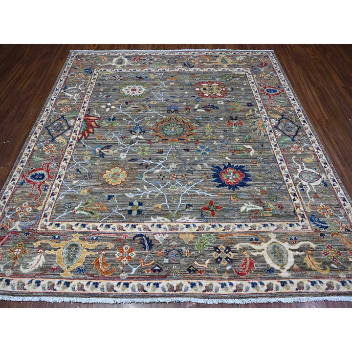 7'10" x 7'11" New Hand Knotted Grey Wool Square Oriental Rug - MOA10289426