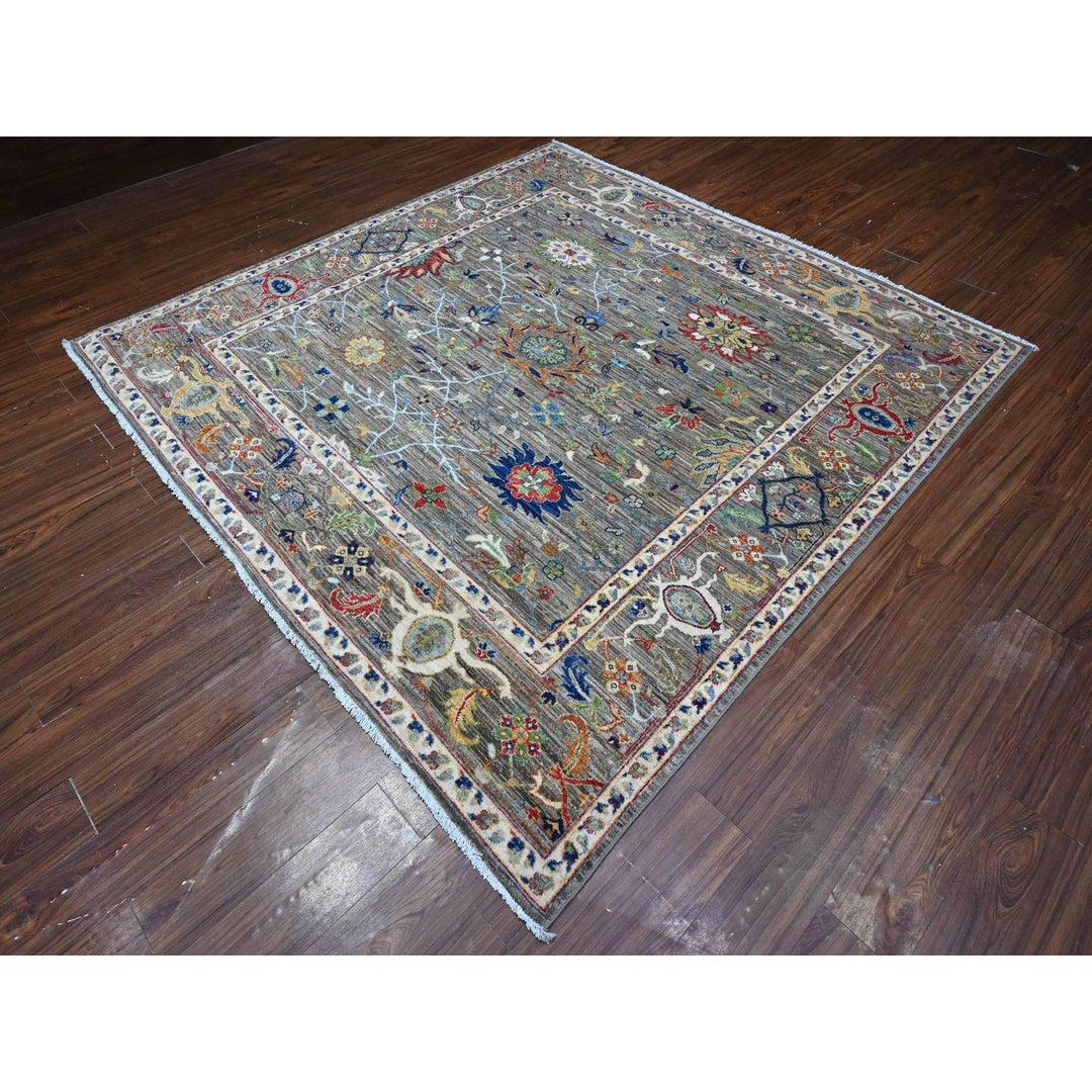 7'10" x 7'11" New Hand Knotted Grey Wool Square Oriental Rug - MOA10289426