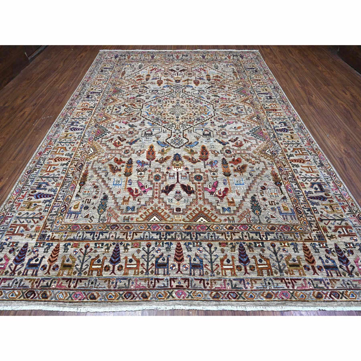 8'11" x 12'7" New Hand Knotted Grey Cotton Rectangle Oriental Rug - MOA10289427