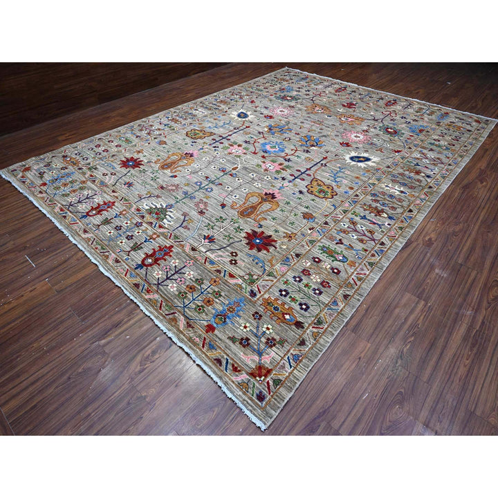 10'0" x 13'8" New Hand Knotted Grey Wool Rectangle Oriental Rug - MOA10289447