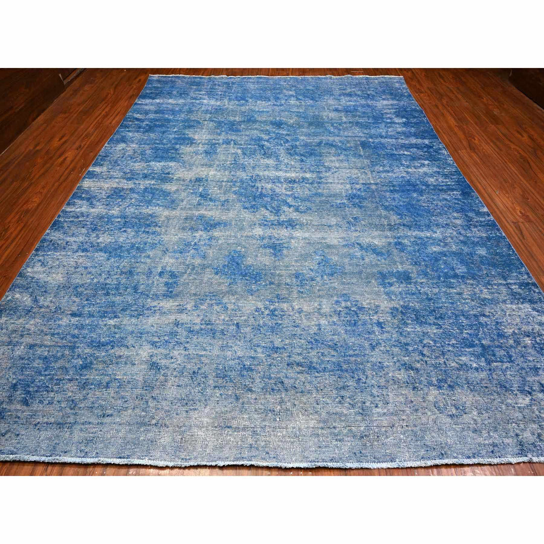 9'5" x 12'10" Vintage Hand Knotted Blue Wool Rectangle Oriental Rug - MOA10289451