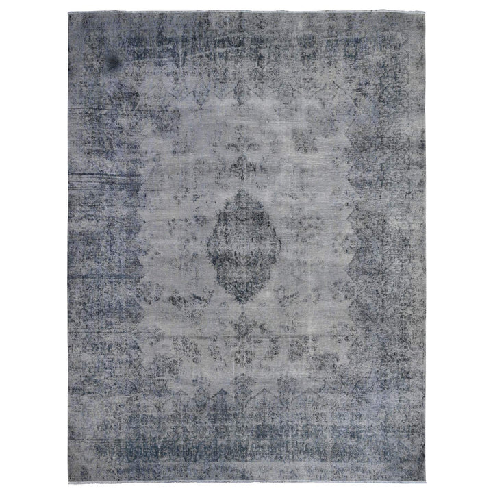 9'8" x 12'6" Vintage Hand Knotted Grey Wool Rectangle Oriental Rug - MOA10289452