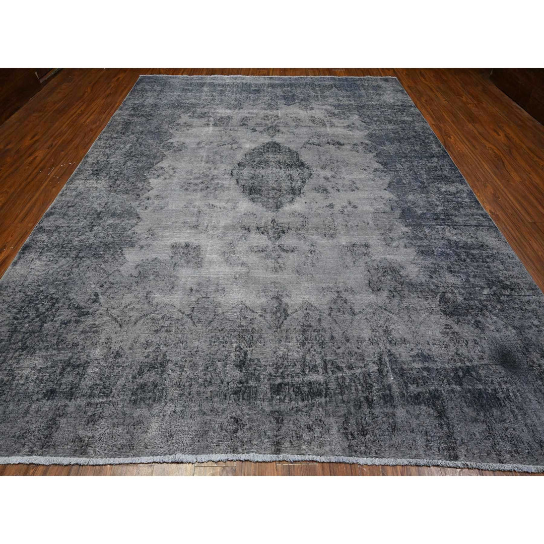 9'8" x 12'6" Vintage Hand Knotted Grey Wool Rectangle Oriental Rug - MOA10289452