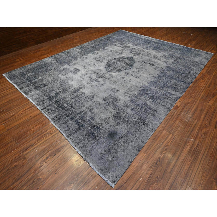 9'8" x 12'6" Vintage Hand Knotted Grey Wool Rectangle Oriental Rug - MOA10289452