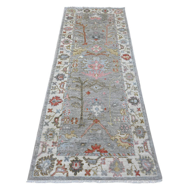 2'11" x 8'0" New Hand Knotted Grey Wool Runner Oriental Rug - MOA10289460