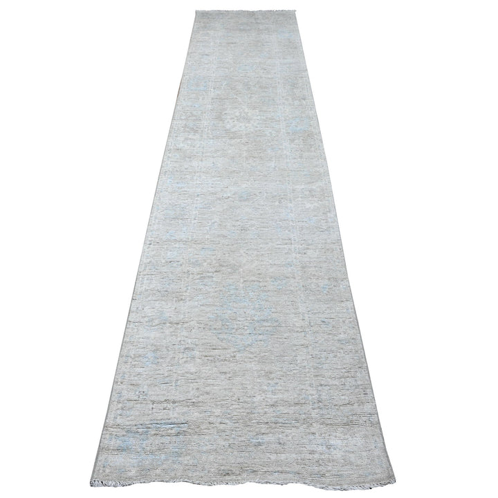 2'8" x 12'2" New Hand Knotted Grey Wool Runner Oriental Rug - MOA10289463