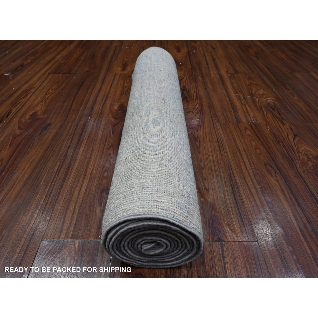 2'8" x 12'2" New Hand Knotted Grey Wool Runner Oriental Rug - MOA10289463