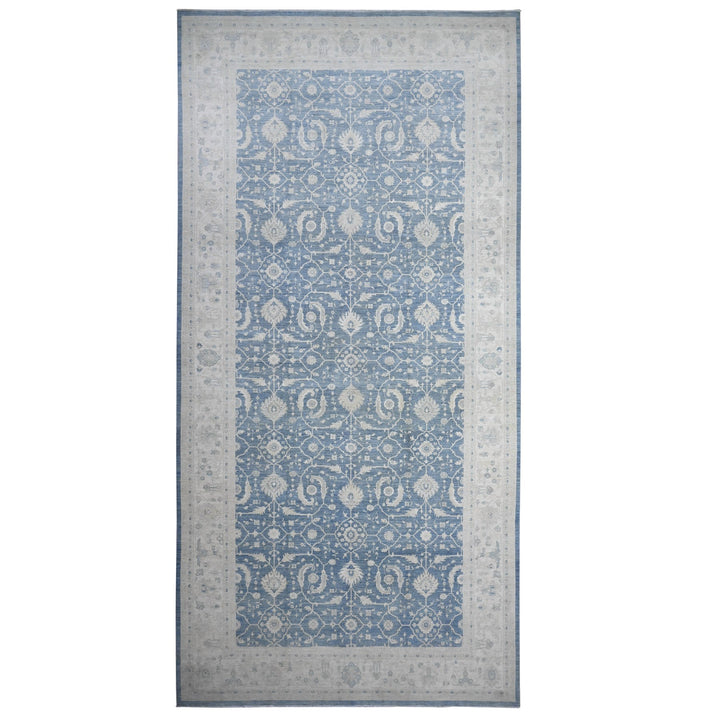 9'10" x 20'3" New Hand Knotted Blue Wool Rectangle Oriental Rug - MOA10289473