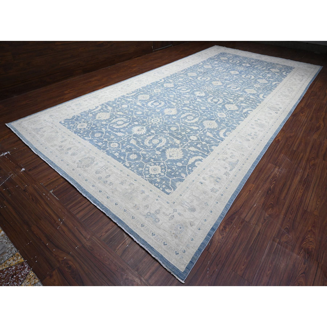 9'10" x 20'3" New Hand Knotted Blue Wool Rectangle Oriental Rug - MOA10289473