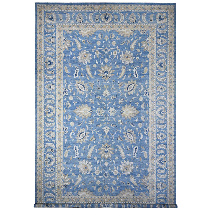 12'11" x 20'7" New Hand Knotted Blue Wool Rectangle Oriental Rug - MOA10289475