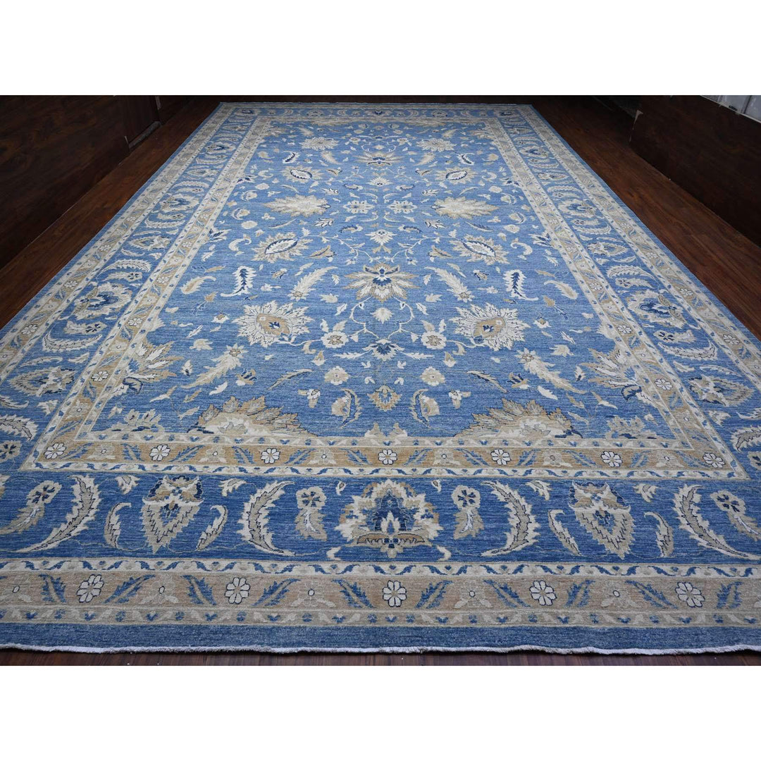 12'11" x 20'7" New Hand Knotted Blue Wool Rectangle Oriental Rug - MOA10289475