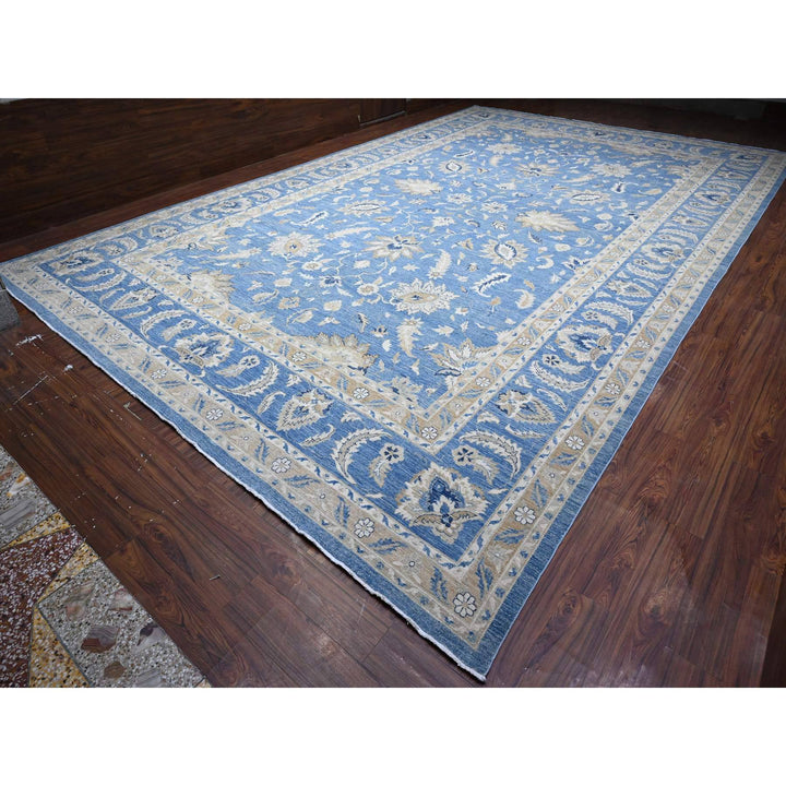 12'11" x 20'7" New Hand Knotted Blue Wool Rectangle Oriental Rug - MOA10289475