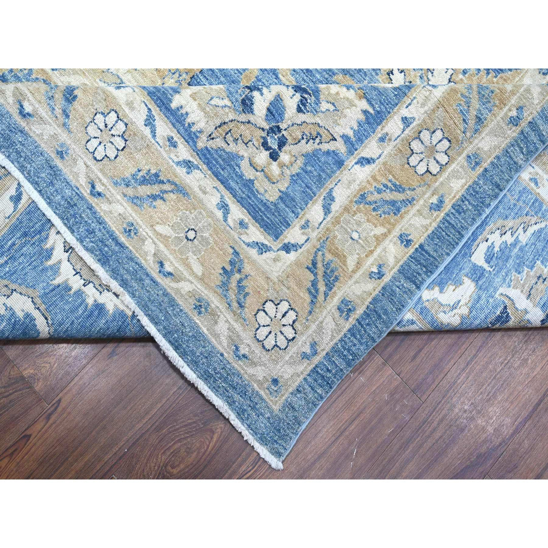 12'11" x 20'7" New Hand Knotted Blue Wool Rectangle Oriental Rug - MOA10289475