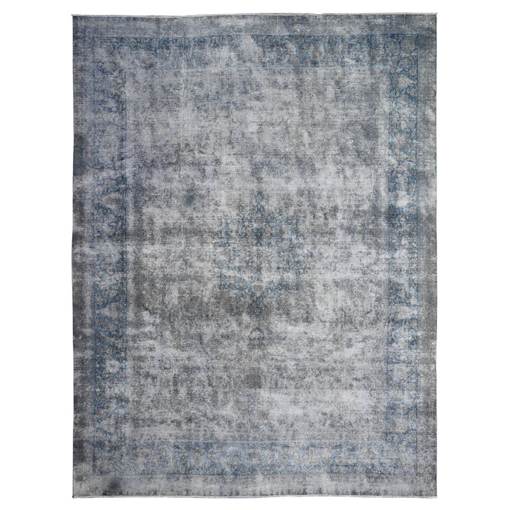 9'11" x 13'0" Vintage Hand Knotted Grey Wool Rectangle Oriental Rug - MOA10289480