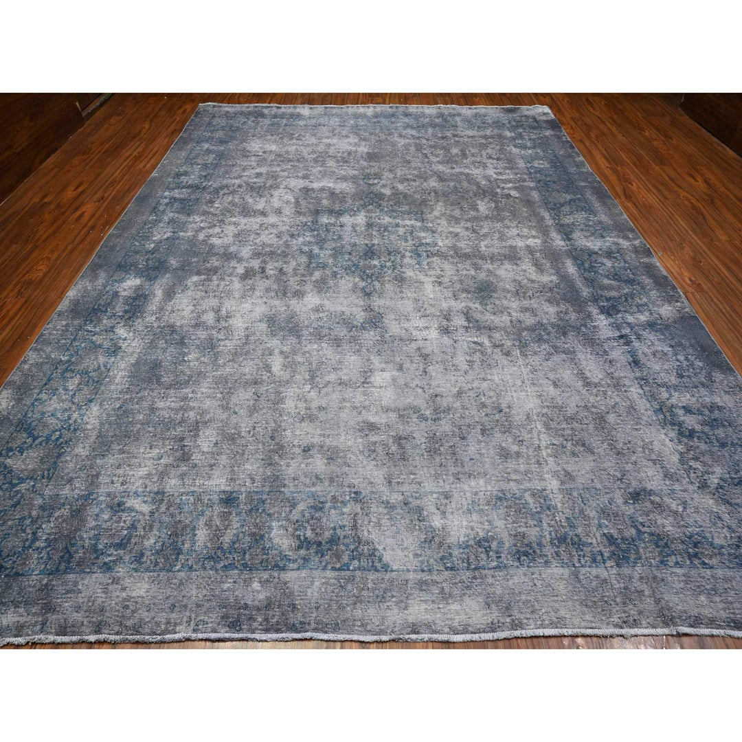 9'11" x 13'0" Vintage Hand Knotted Grey Wool Rectangle Oriental Rug - MOA10289480