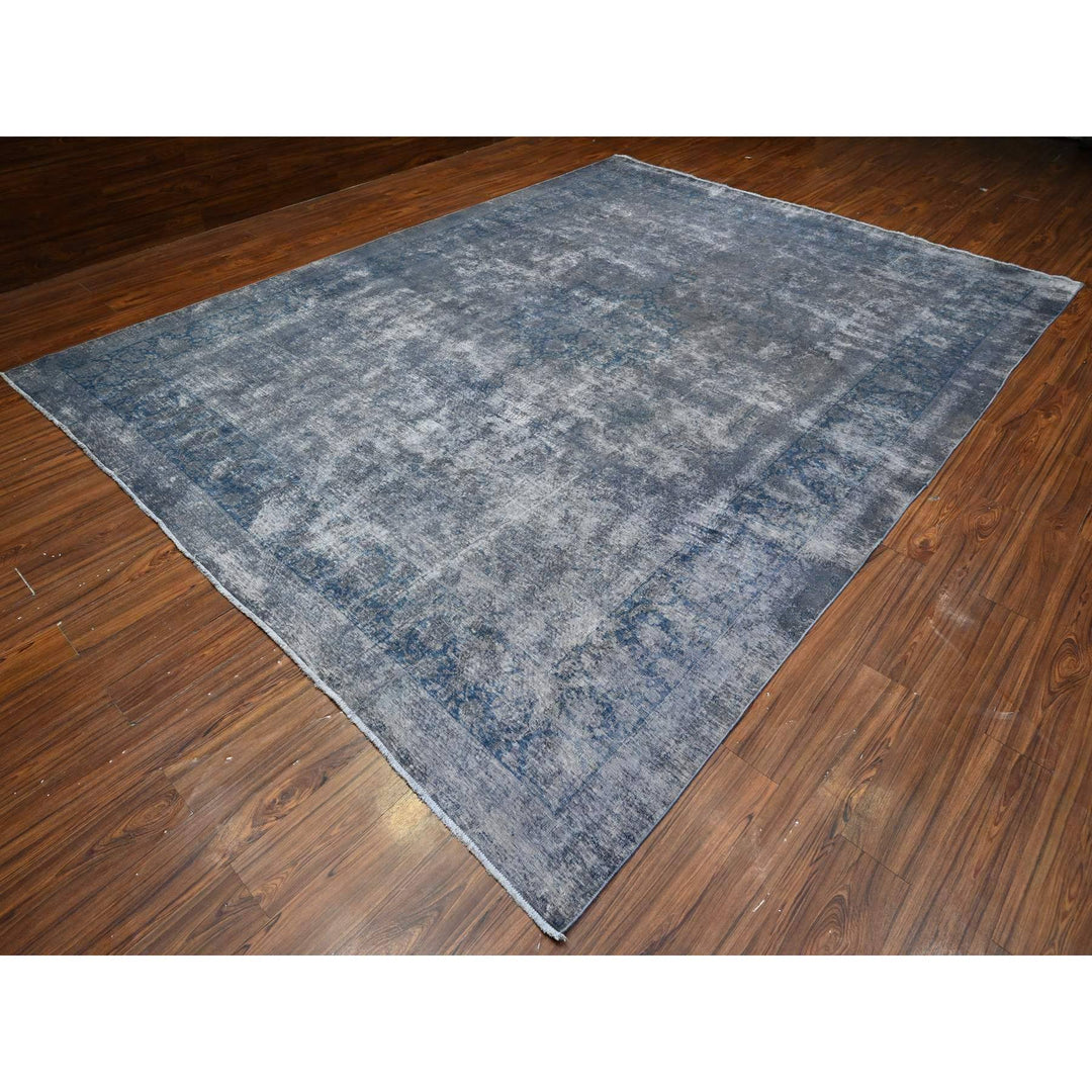 9'11" x 13'0" Vintage Hand Knotted Grey Wool Rectangle Oriental Rug - MOA10289480
