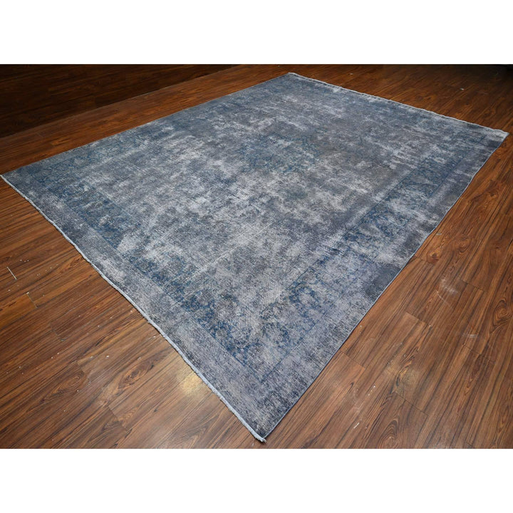 9'11" x 13'0" Vintage Hand Knotted Grey Wool Rectangle Oriental Rug - MOA10289480