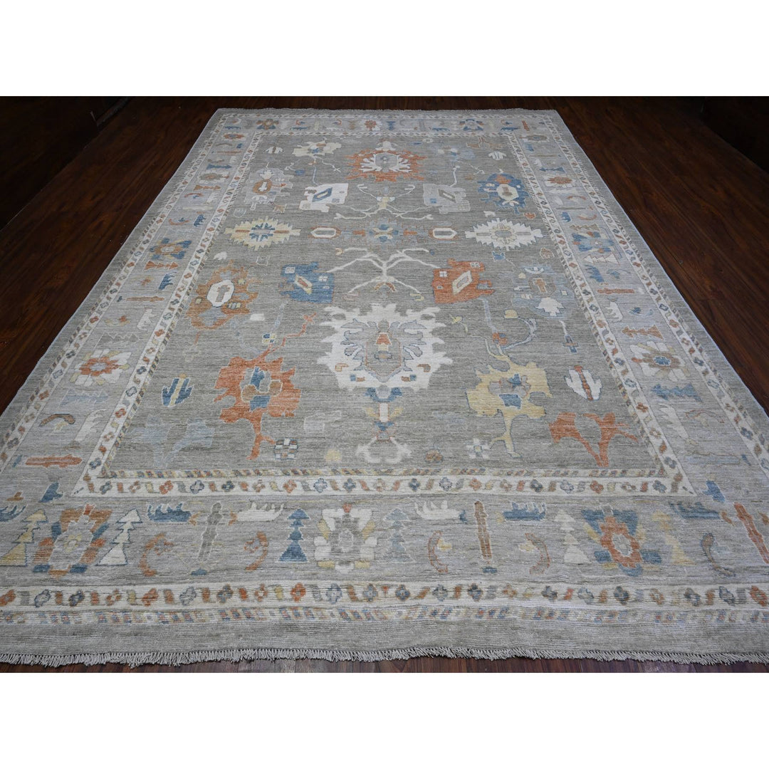 9'9" x 13'7" New Hand Knotted Grey Wool Rectangle Oriental Rug - MOA10289482