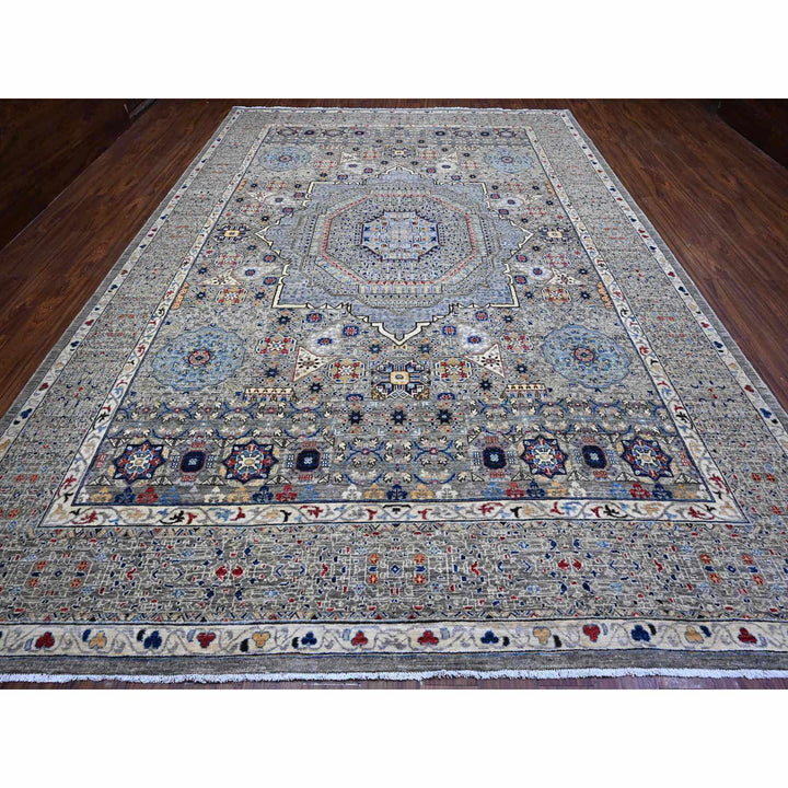 9'11" x 14'3" New Hand Knotted Grey Wool Rectangle Oriental Rug - MOA10289483