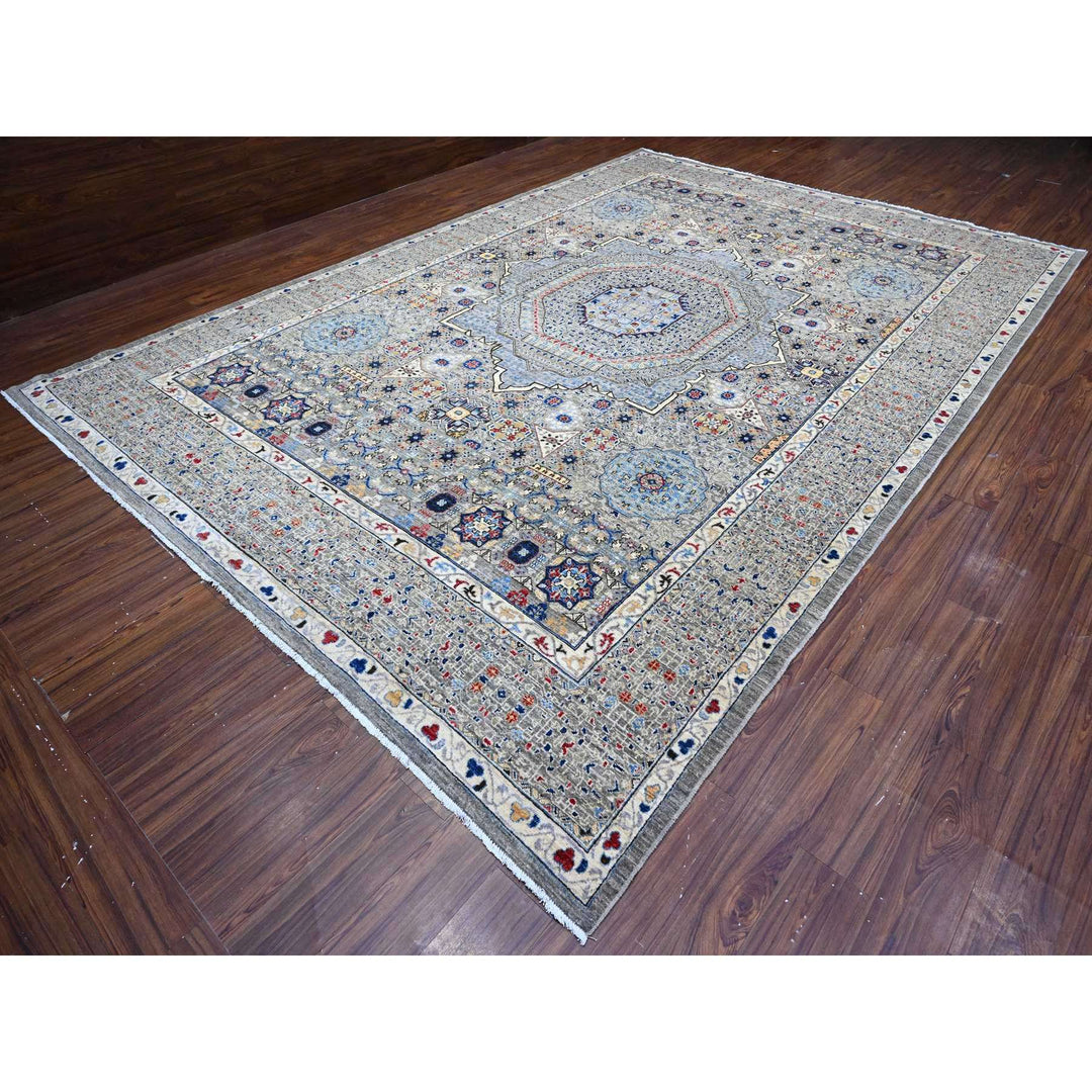 9'11" x 14'3" New Hand Knotted Grey Wool Rectangle Oriental Rug - MOA10289483