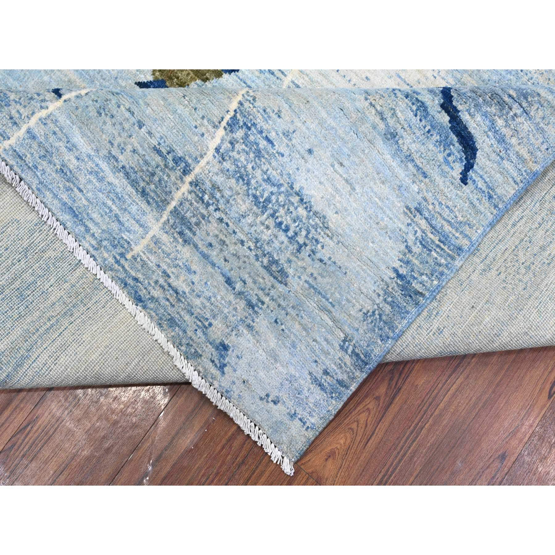 9'2" x 11'11" New Hand Knotted Blue Wool Rectangle Oriental Rug - MOA10289484