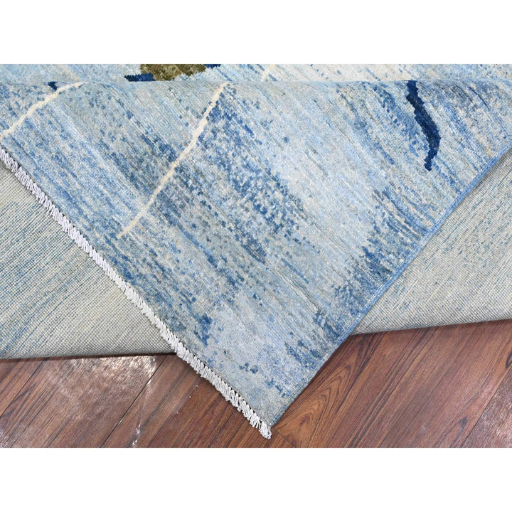 9'2" x 11'11" New Hand Knotted Blue Wool Rectangle Oriental Rug - MOA10289484