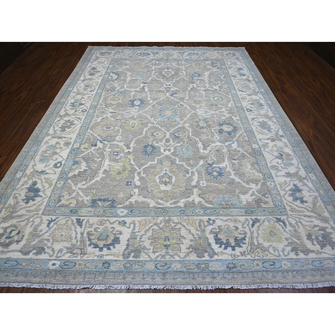 9'1" x 11'10" New Hand Knotted Grey Wool Rectangle Oriental Rug - MOA10289487