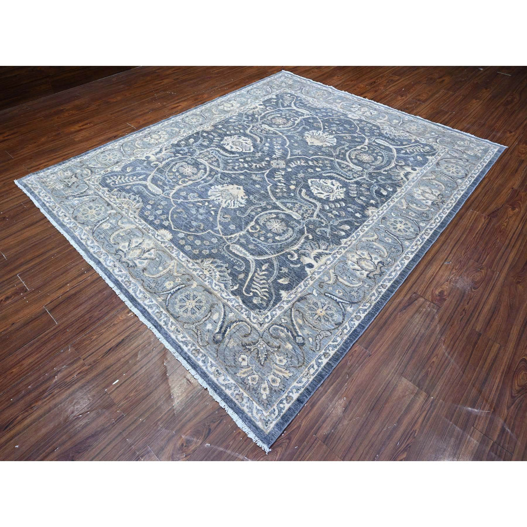 8'0" x 9'9" New Hand Knotted Grey Wool Rectangle Oriental Rug - MOA10289489