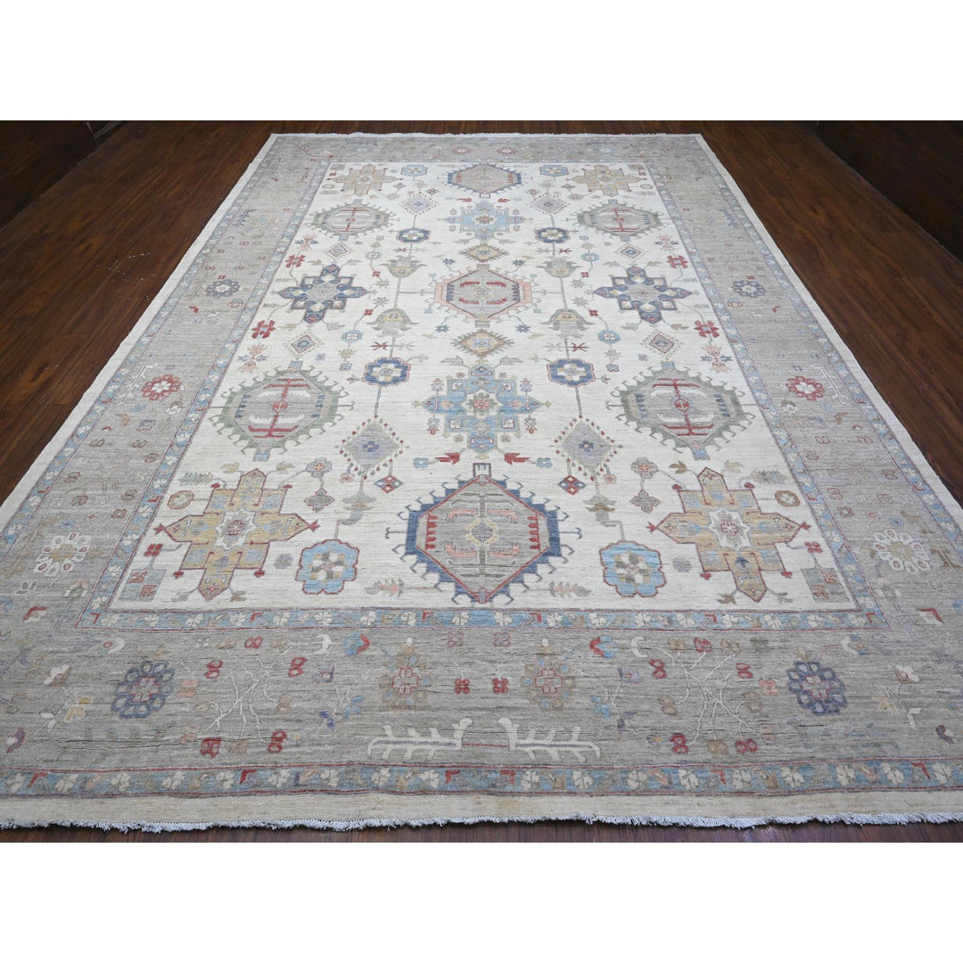 9'10" x 13'10" New Hand Knotted Ivory Wool Rectangle Oriental Rug - MOA10289492