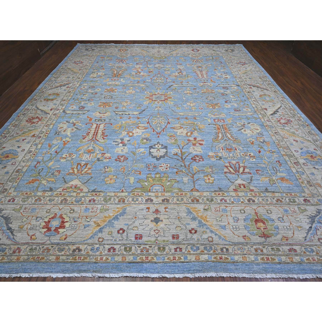 12'1" x 14'6" New Hand Knotted Blue Wool Rectangle Oriental Rug - MOA10289493