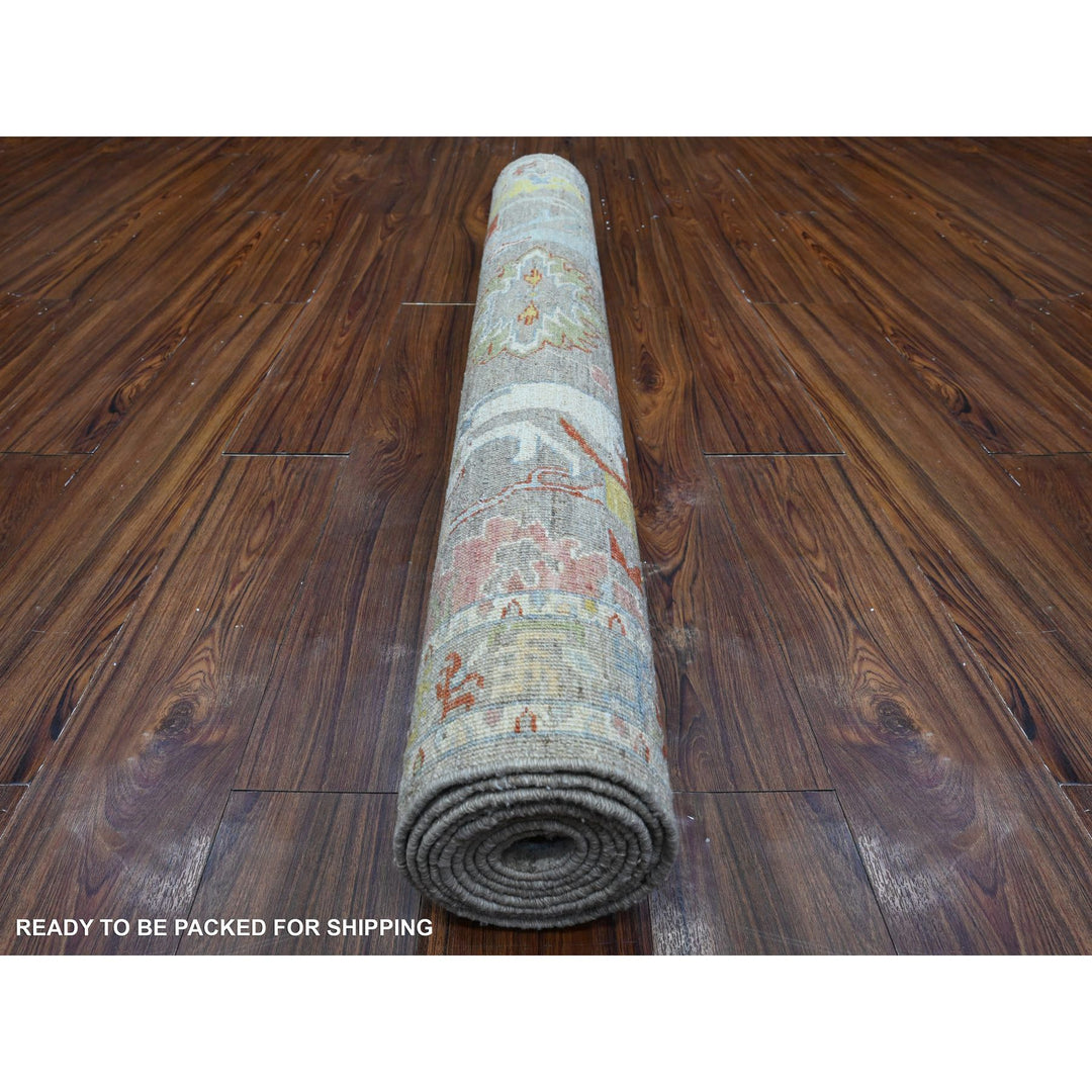 4'2" x 9'6" New Hand Knotted Grey Wool Runner Oriental Rug - MOA10289495