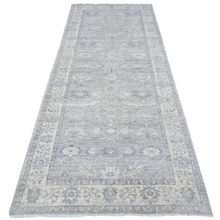 3'11" x 9'9" New Hand Knotted Grey Cotton Runner Oriental Rug - MOA10289496