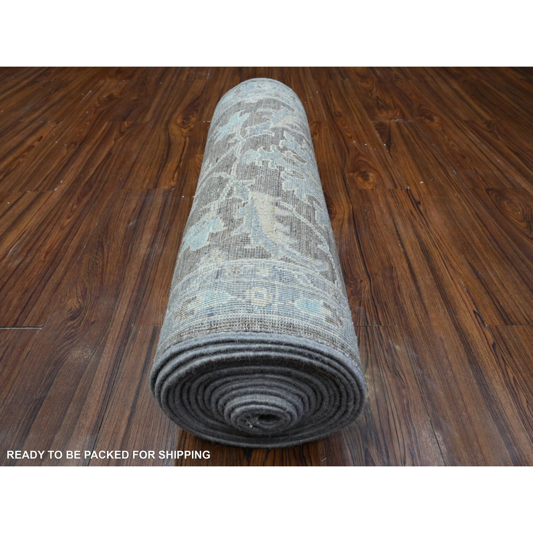 2'5" x 20'1" New Hand Knotted Grey Wool Runner Oriental Rug - MOA10289499