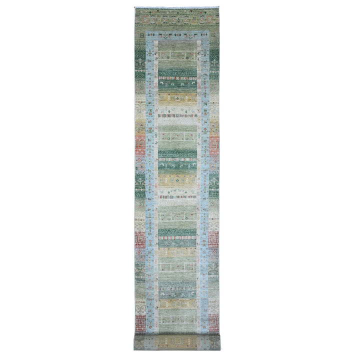 2'10" x 18'6" New Hand Knotted Green Wool Runner Oriental Rug - MOA10289500