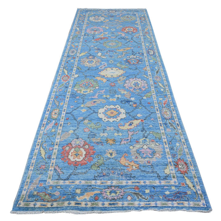 4'2" x 11'11" New Hand Knotted Blue Wool Runner Oriental Rug - MOA10289507