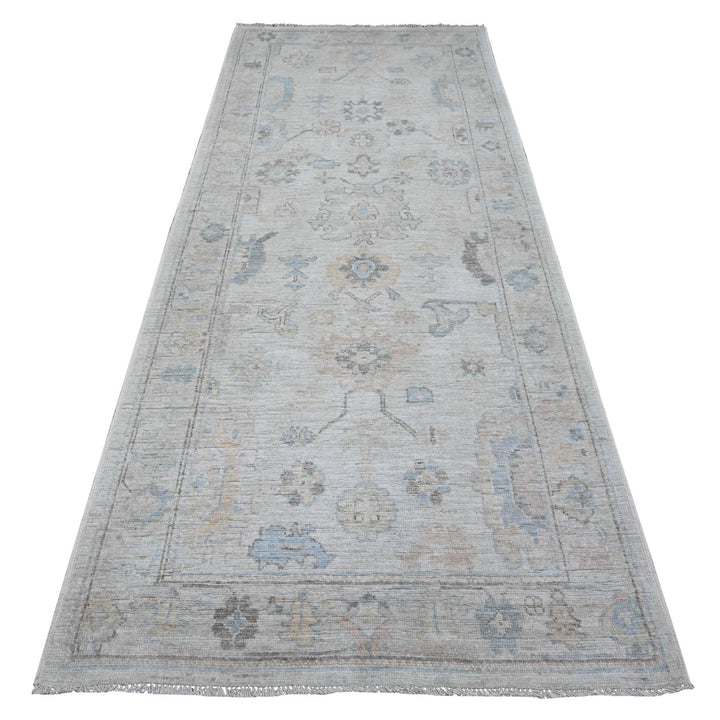 4'0" x 9'11" New Hand Knotted Grey Wool Runner Oriental Rug - MOA10289508