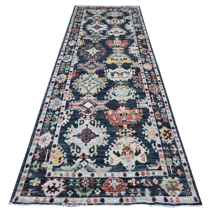 4'0" x 11'7" New Hand Knotted Black Wool Runner Oriental Rug - MOA10289509