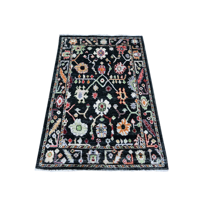 3'3" x 4'10" New Hand Knotted Black Wool Rectangle Oriental Rug - MOA10289516